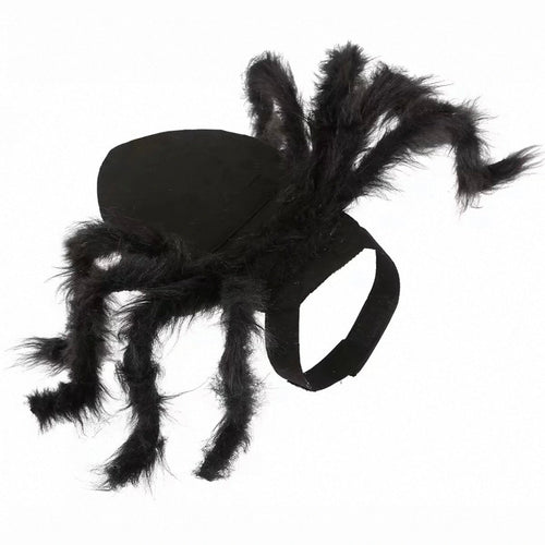 Black plush spider pet costume laid flat