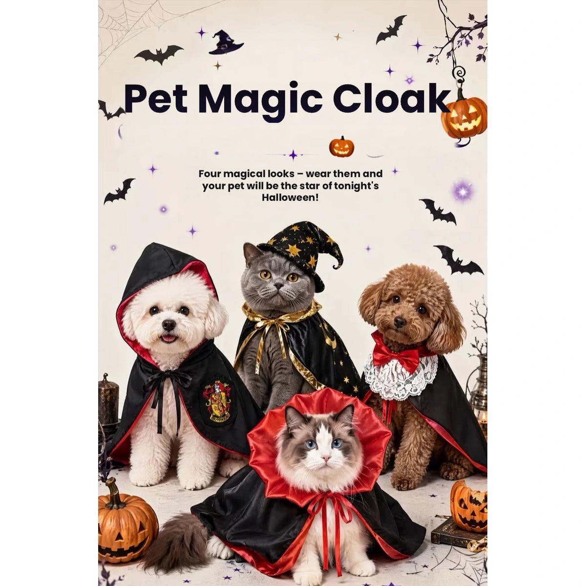 ハロウィンのペットケープスタイルを一緒に撮影