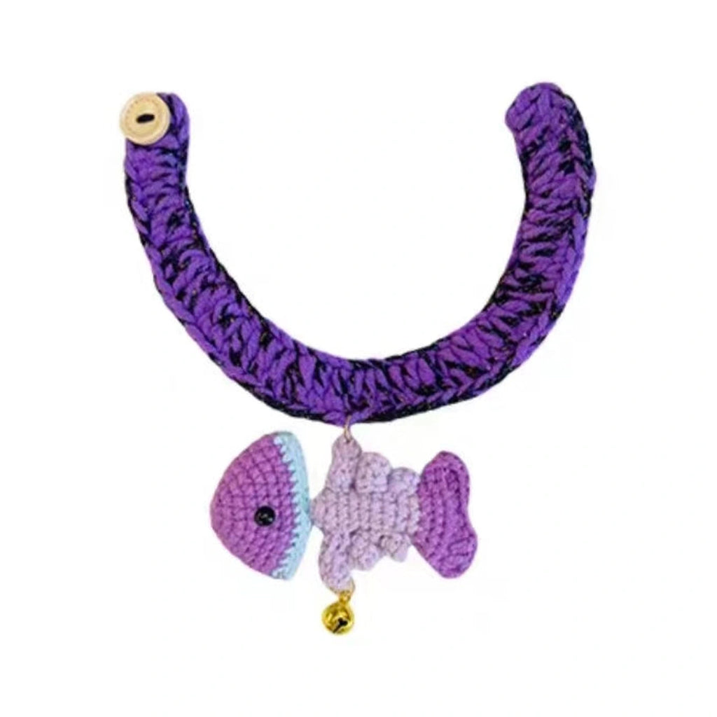 Purple handmade collar with fish and bat charms