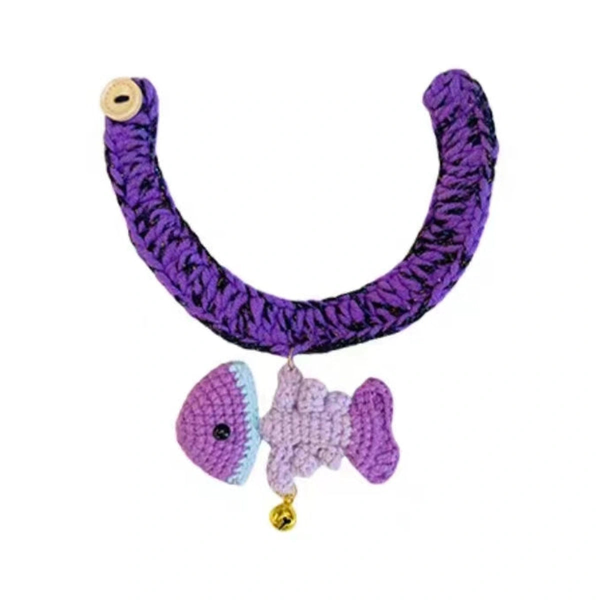 Purple handmade collar with fish and bat charms