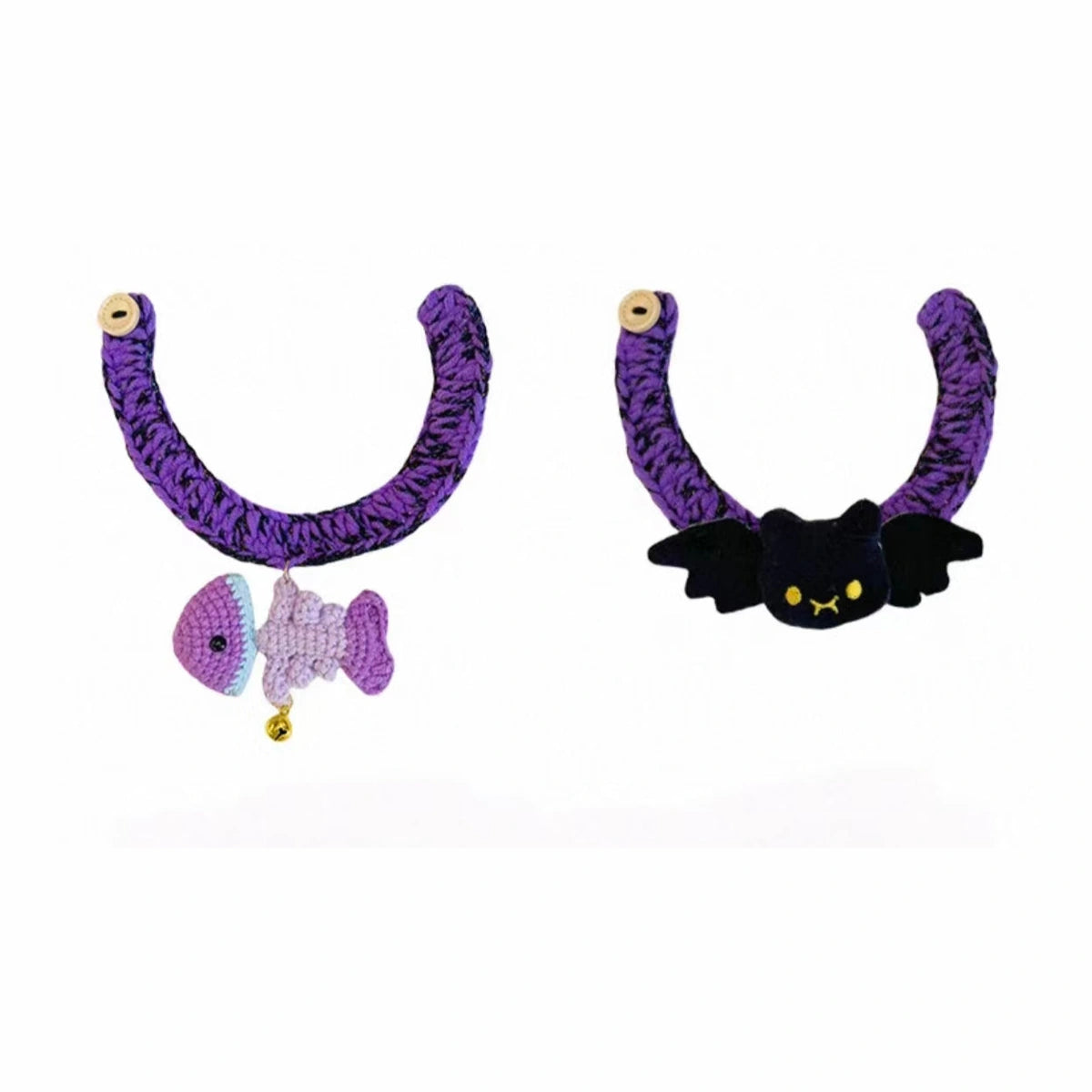 Purple and black collar styles laid flat