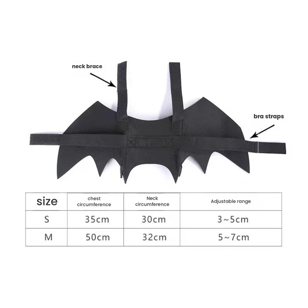 Bat-wing costume size and measurement diagram