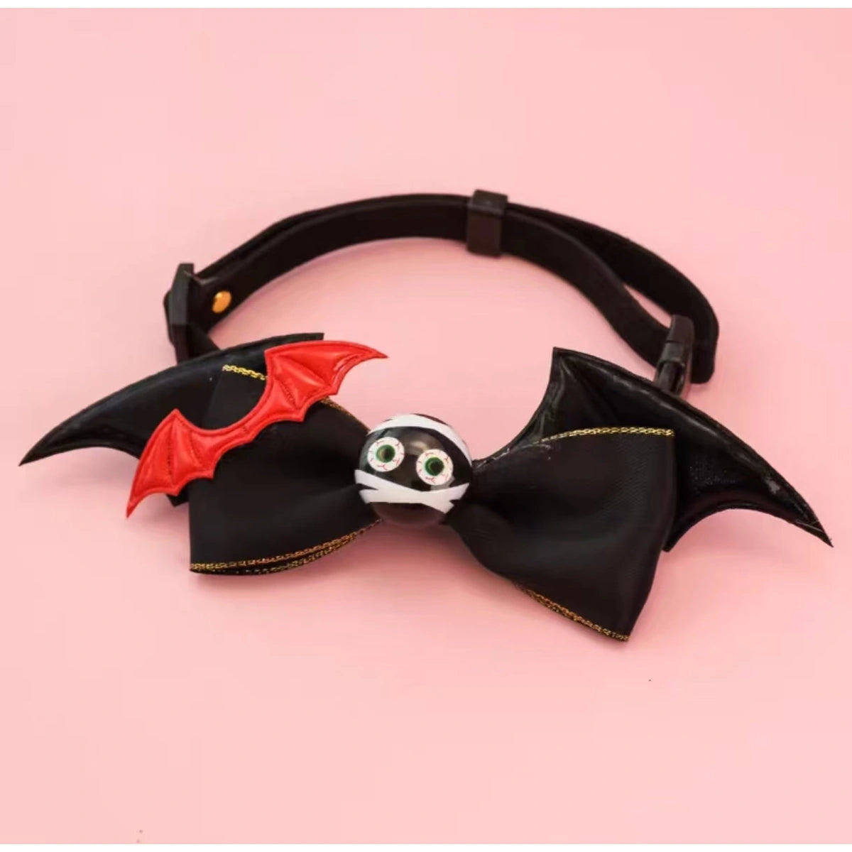 Black bat bow collar with dark centre