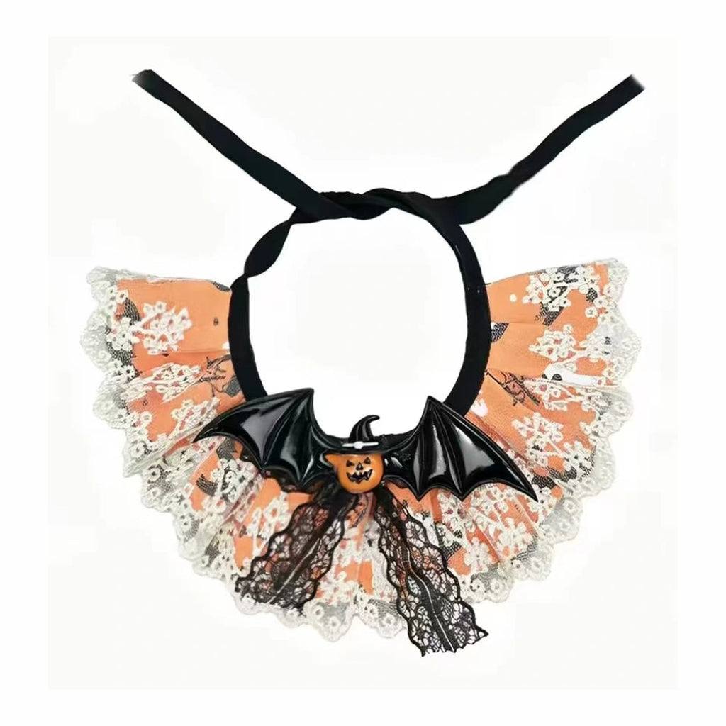 Halloween lace bib collar with pumpkin motif