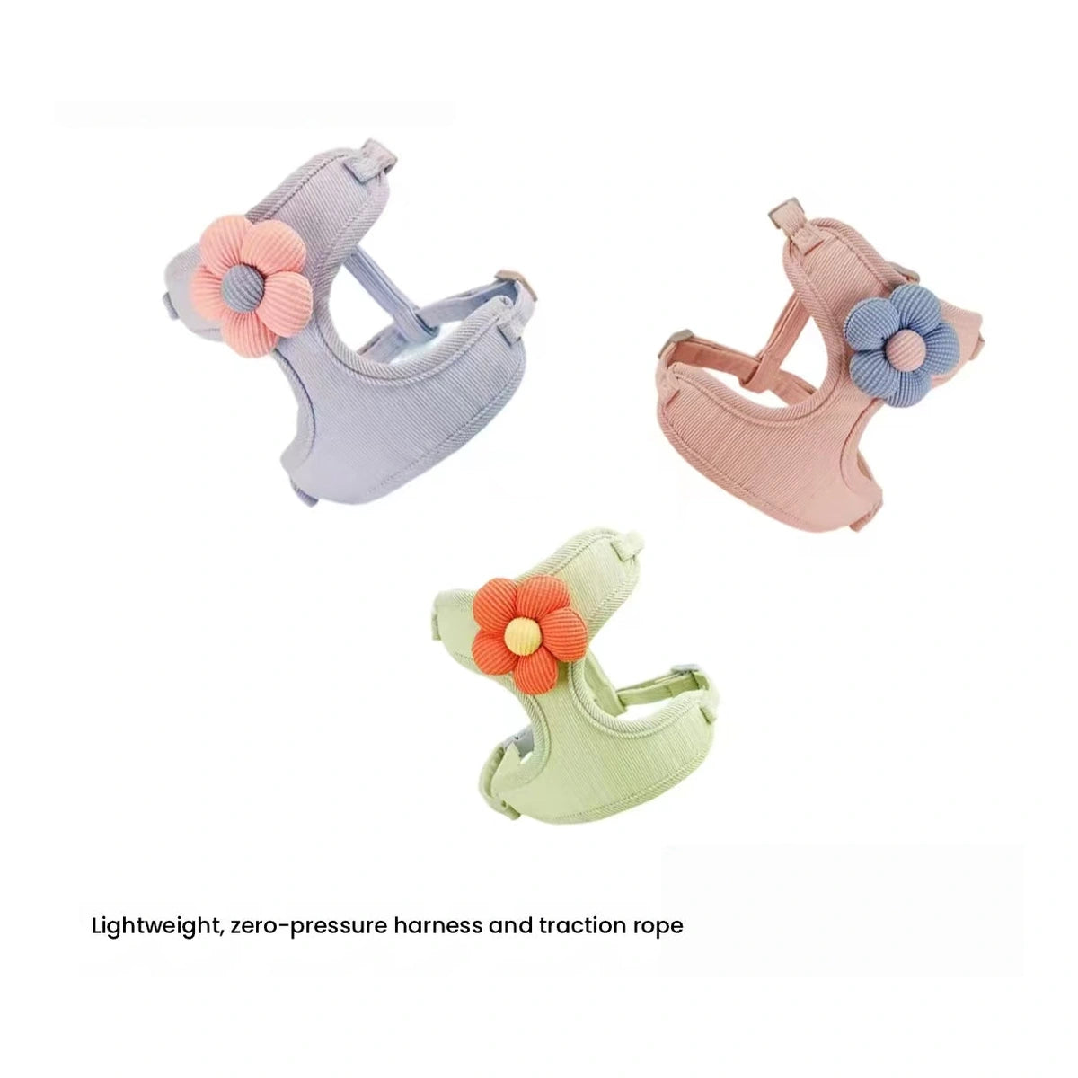 Flower cat harness and matching leash in four colours