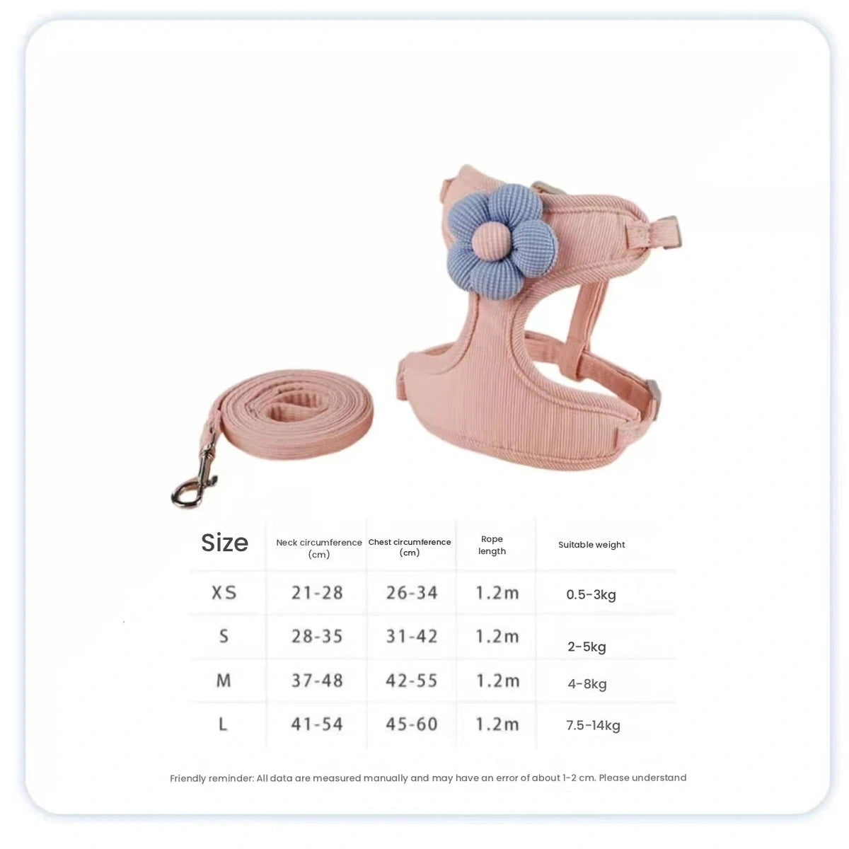 Flower cat harness and lead size guide