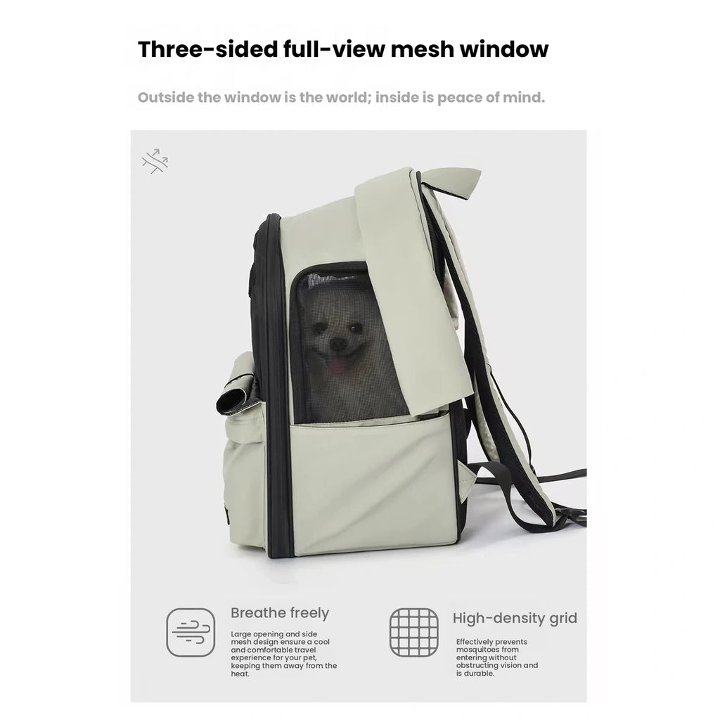 Grey SmallCat backpack showing ventilated mesh panels