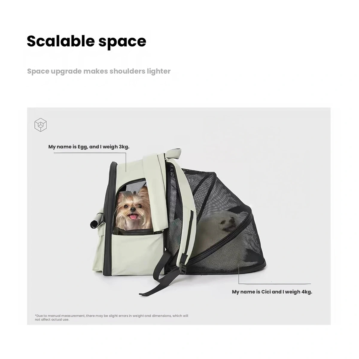 Grey SmallCat backpack with rear compartment expanded