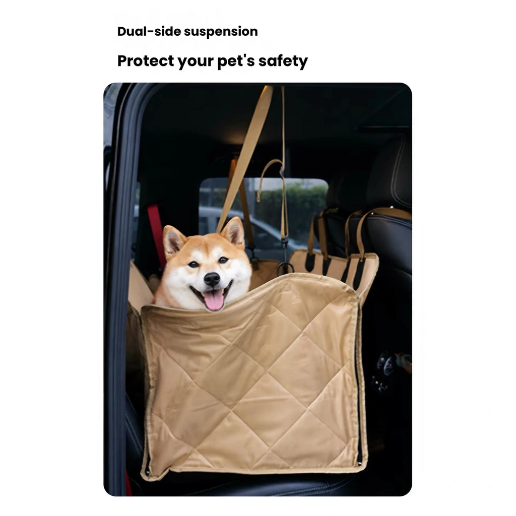 Touchdog 犬用後部座席カバー｜中央メッシュ窓付き 写真3：背面・犬・車の後部座席カバー
