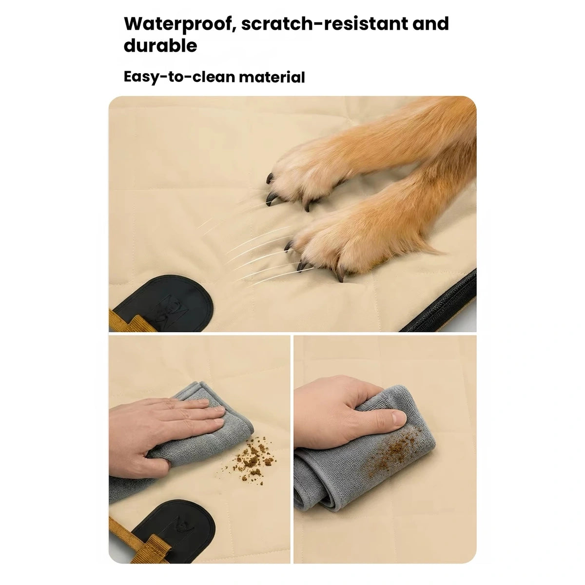 Touchdog 犬用後部座席カバー｜中央メッシュ窓付き 写真5：情報パネル・細部・生地