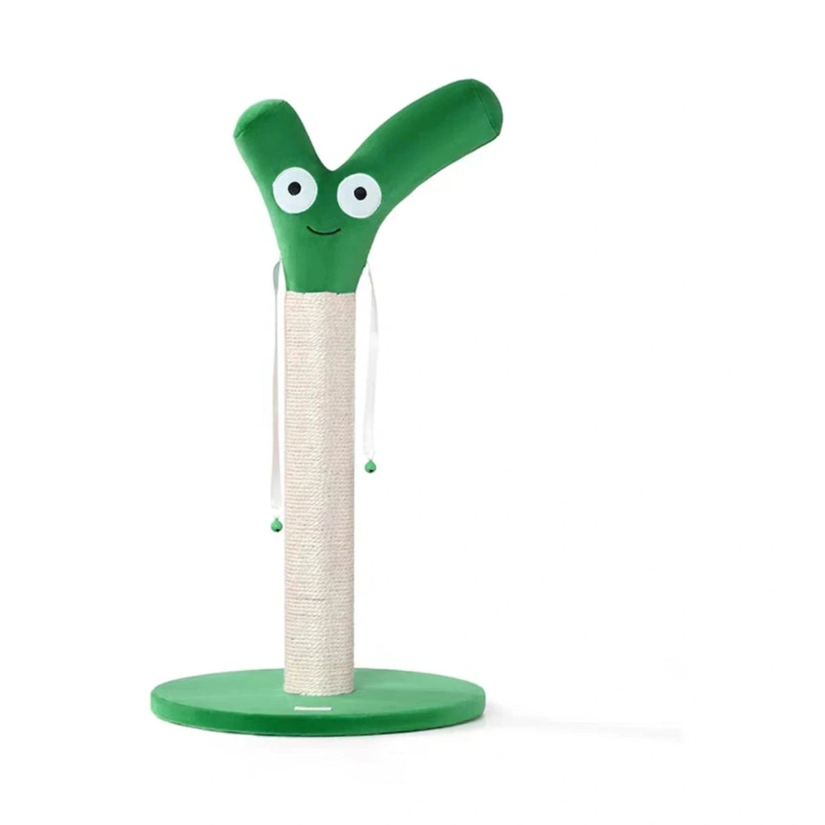 Green character-shaped UFBemo cat scratching post on round base