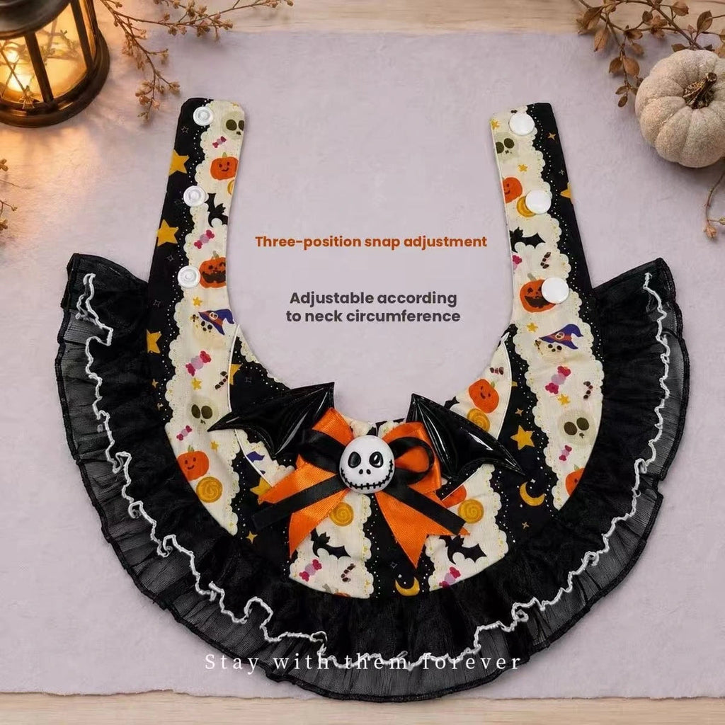 Halloween bib costume laid flat with matching hat