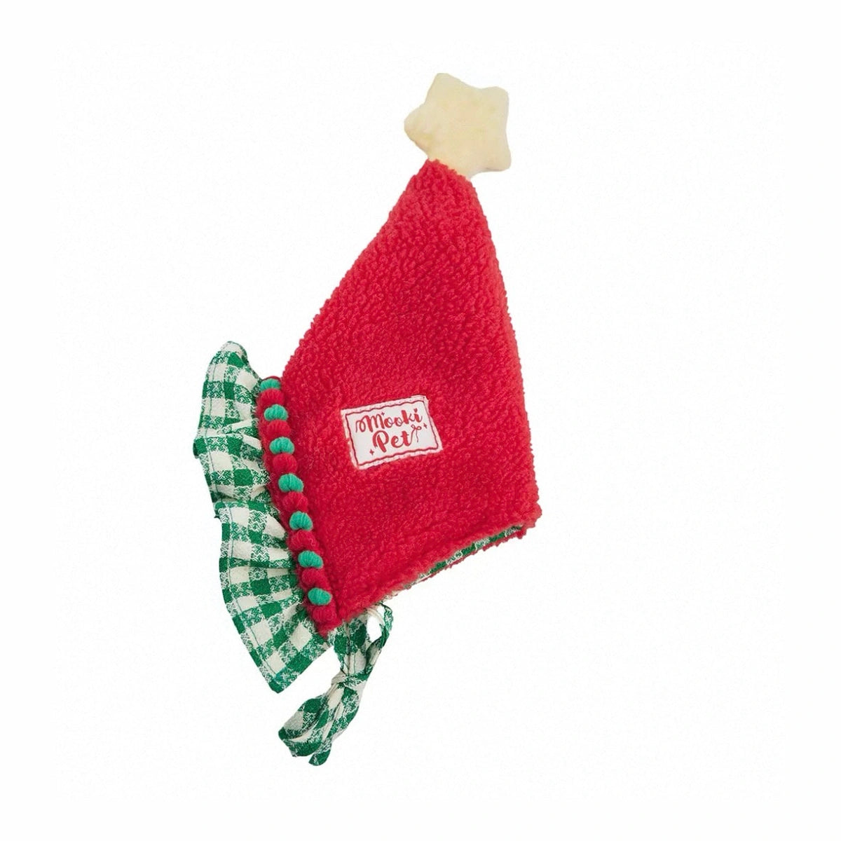 Mookipet star-topped red pet hat with checked trim
