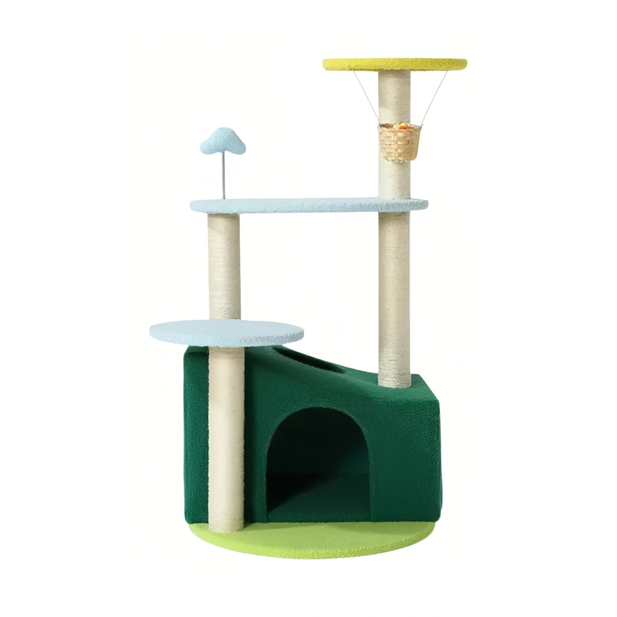 Pale blue UFBemo cat tree with enclosed base and round platforms