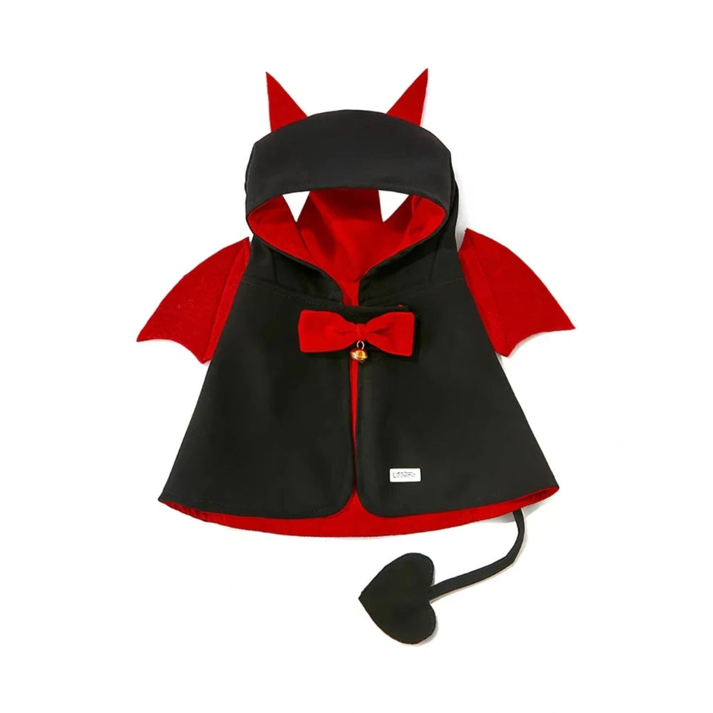 Black and red UFBemo devil pet cape with horned hood and tail