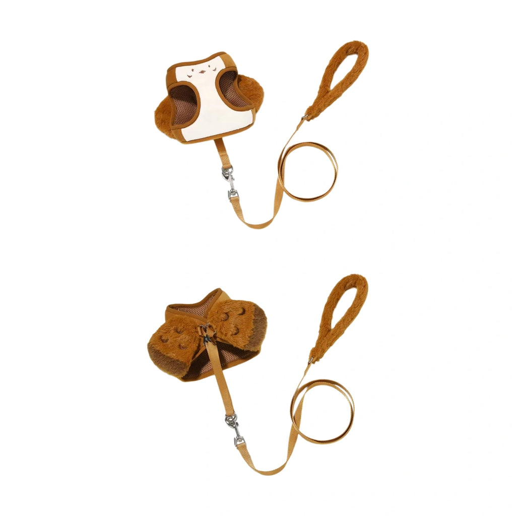 Brown UFBemo harness and leash shown from two angles