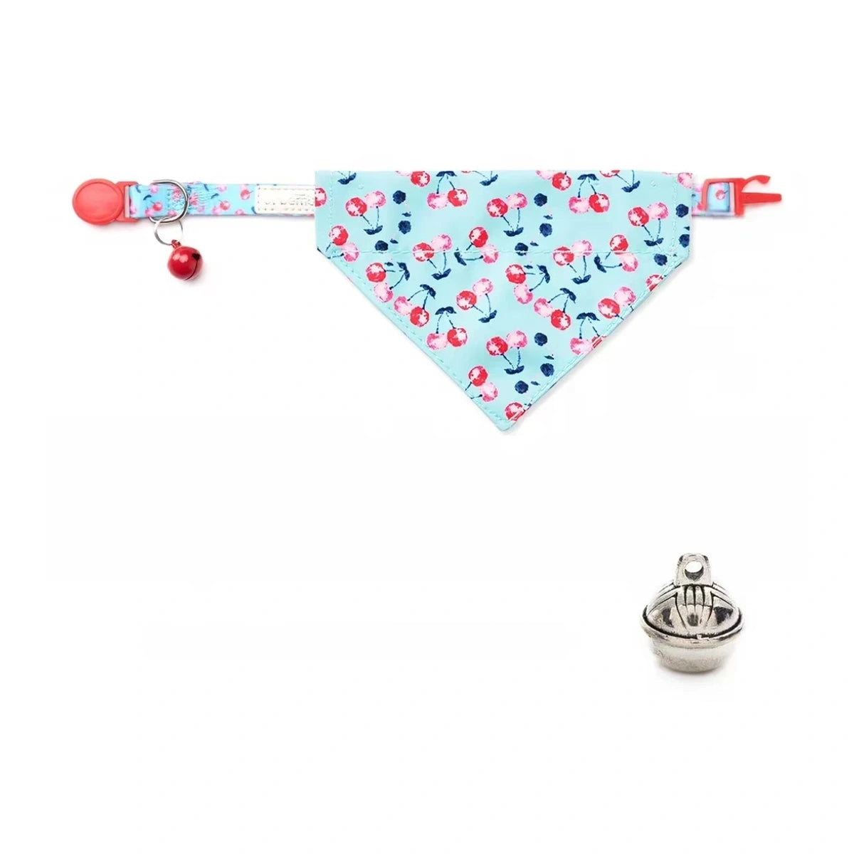 Light blue floral UFBemo cat bandana collar with bell
