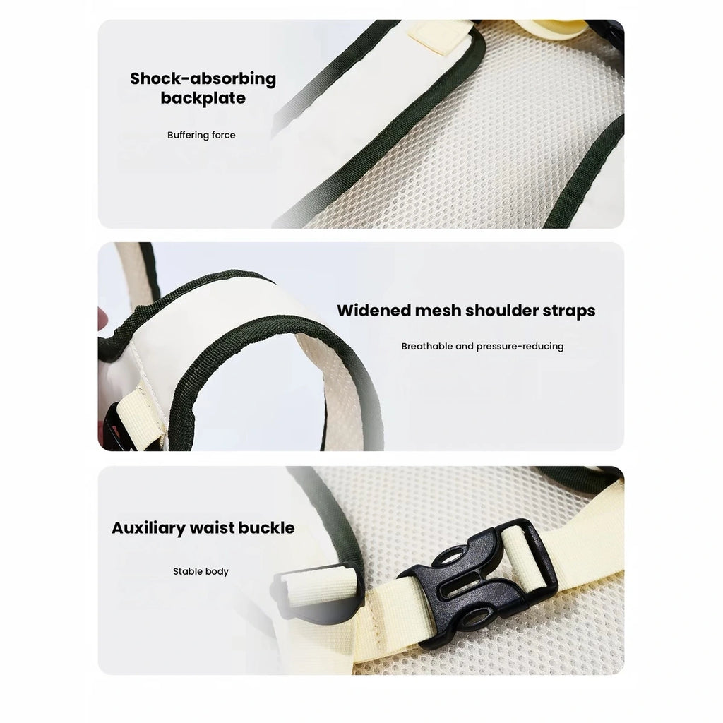 Carrier strap and buckle close-up panels