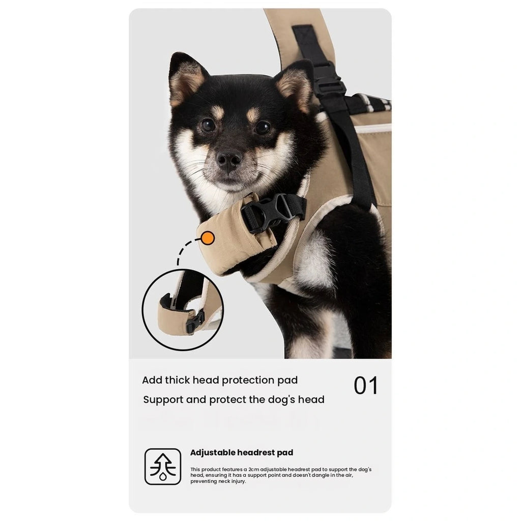 Dog in HiDREAM carrier with adjustable head support
