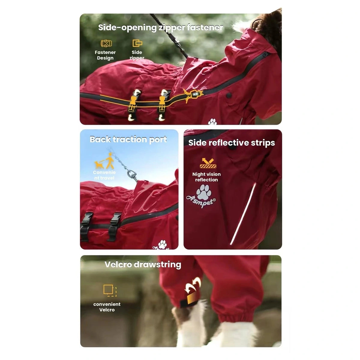 Mr.shoes red raincoat zipper and reflective detail panels