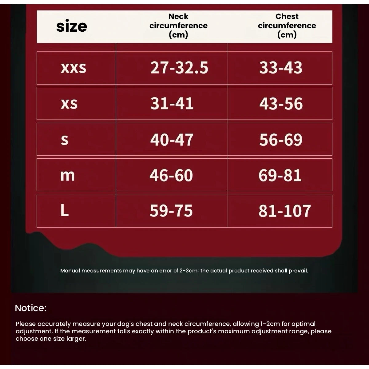 DINGKE devil-wings dog harness size chart