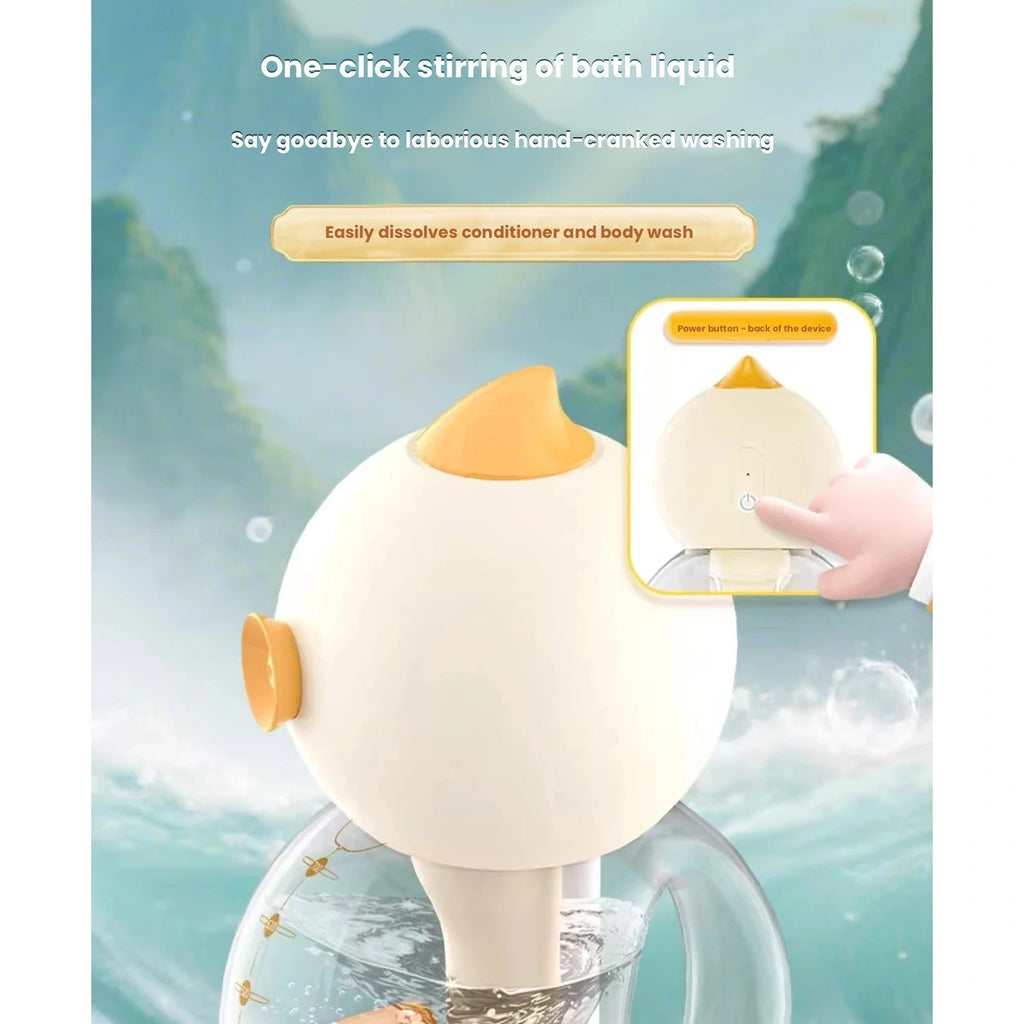 Pet bath bubble maker one-button control illustration