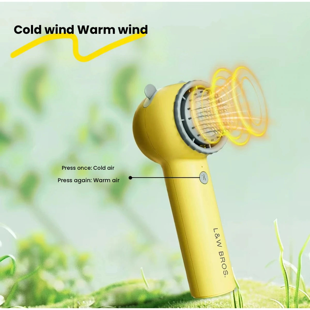 Yellow handheld dryer airflow settings diagram