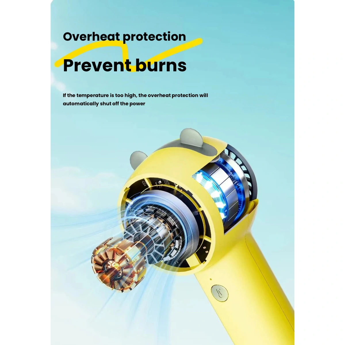 Yellow pet dryer motor and heating illustration
