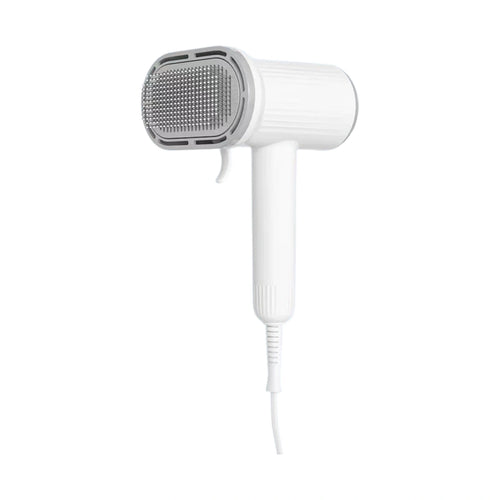 White handheld dog hair dryer with removable brush head