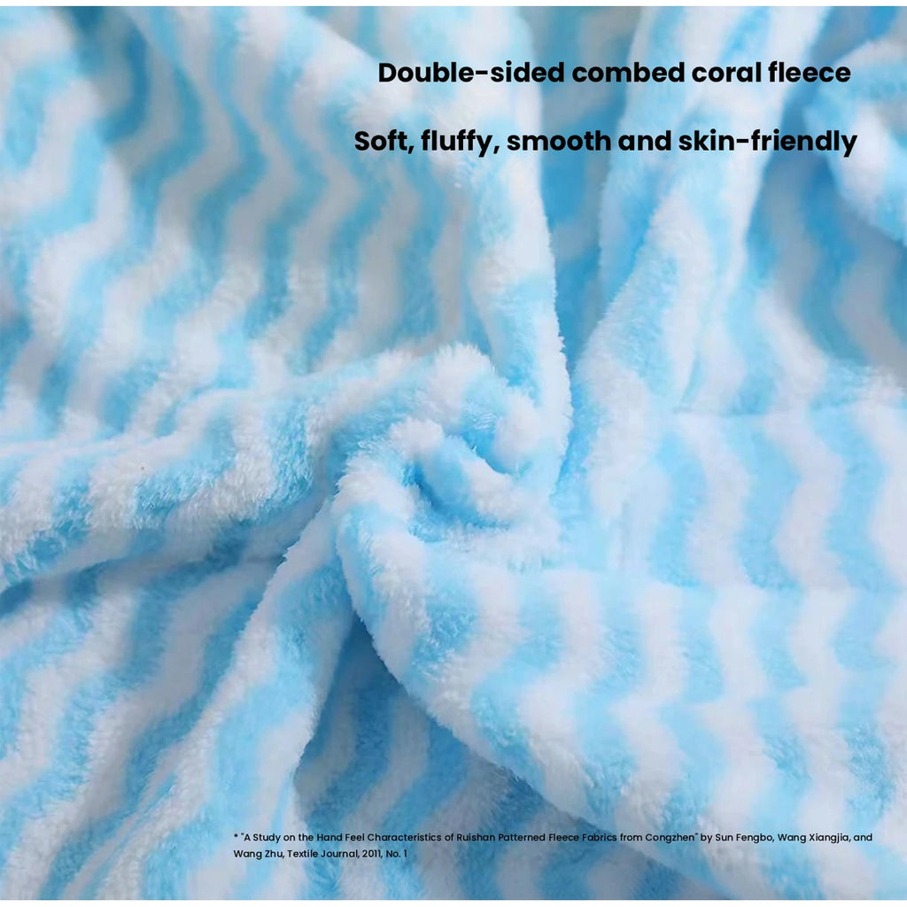 Blue pet bathrobe fleece fabric close-up