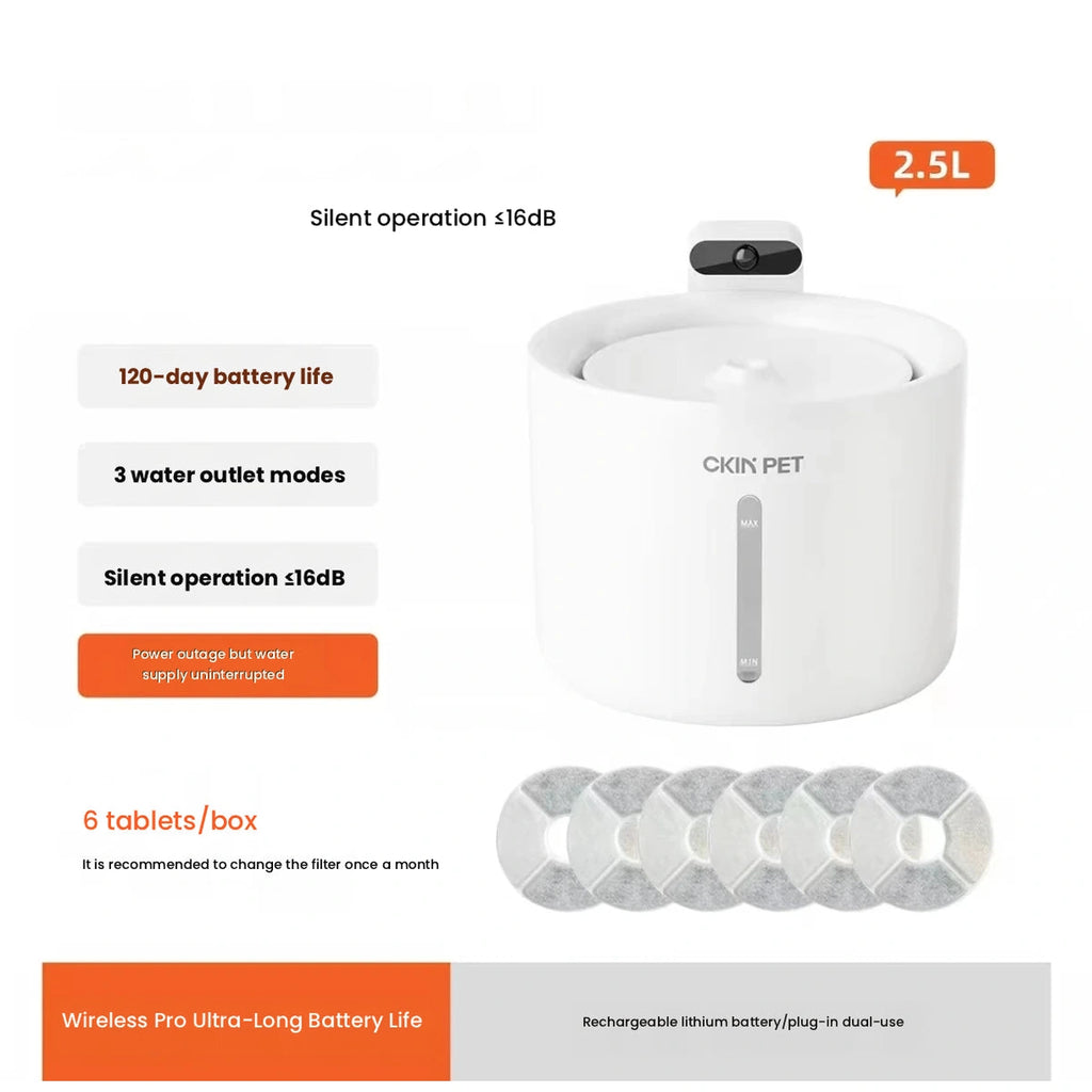 White Ckin Pet cordless cat water fountain and filters