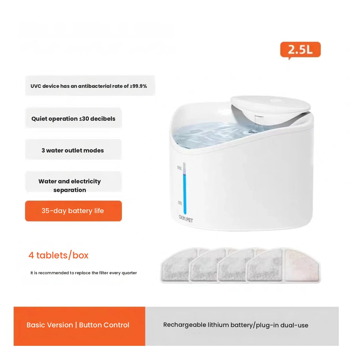 White Ckin Pet UV-C cordless fountain and filter pack