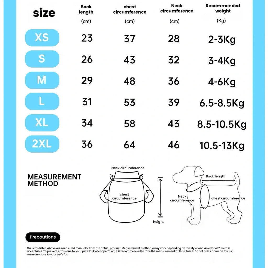 Mr.shoes dog vest size chart and measuring guide