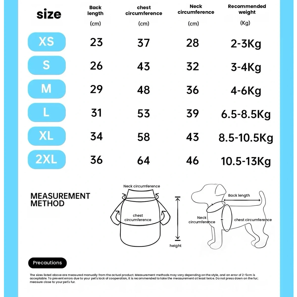 Mr.shoes dog vest size chart and measuring guide