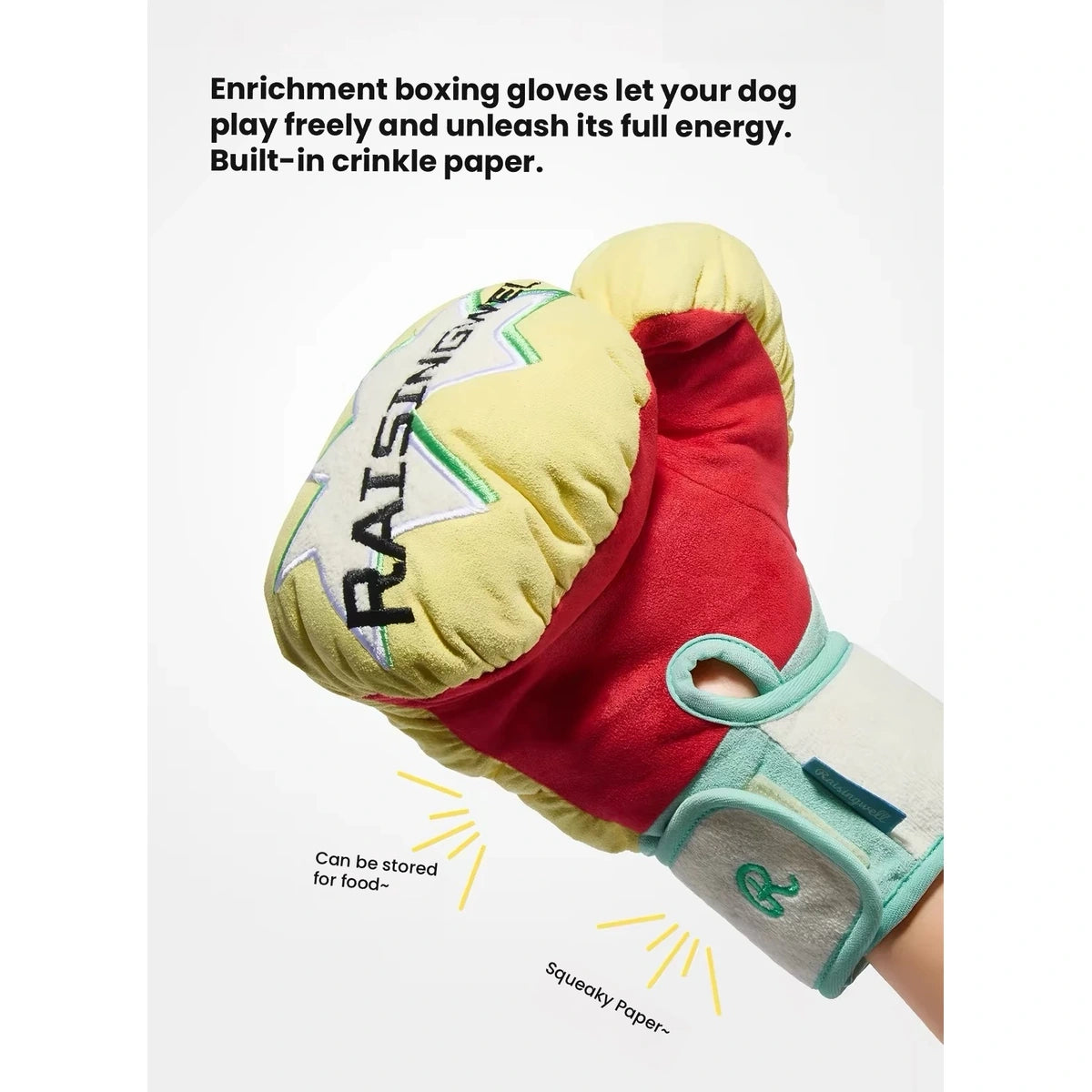 Raisingwell glove-shaped plush toy with red fabric opening