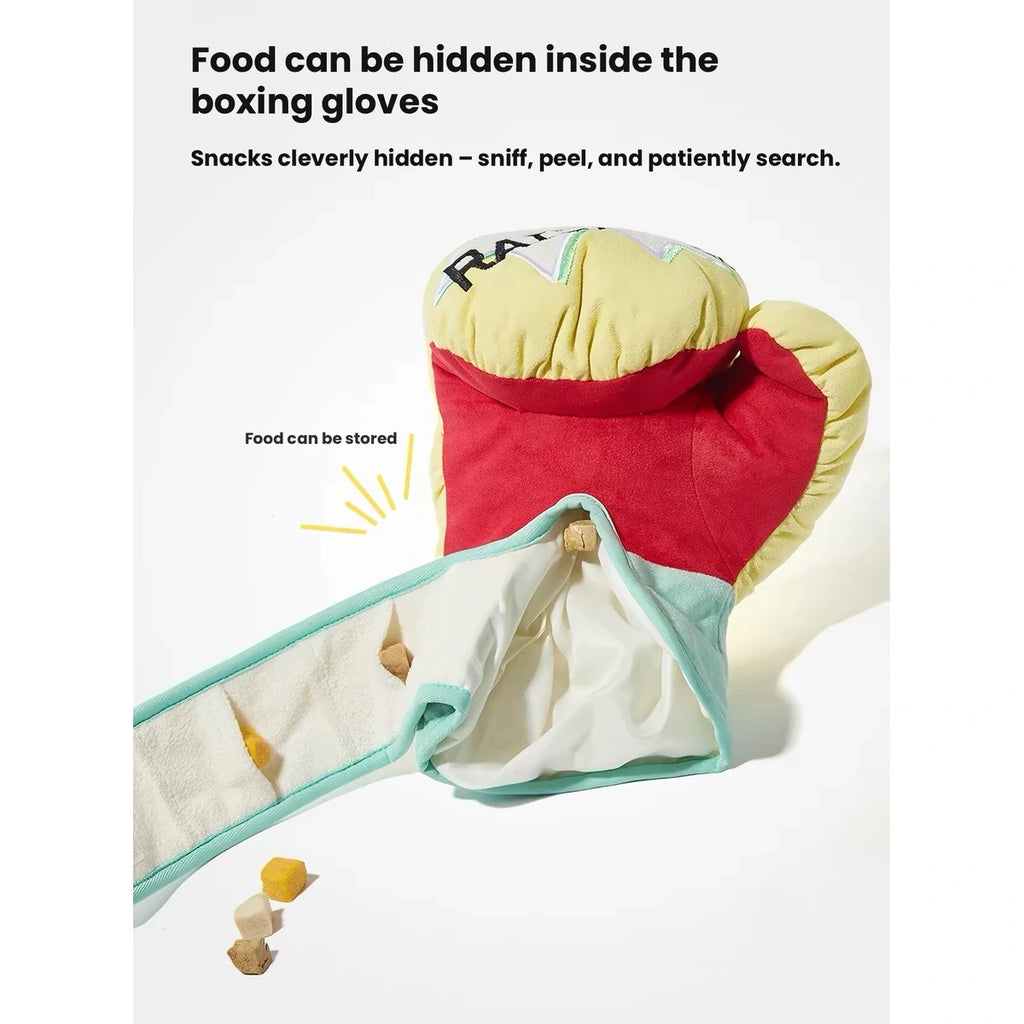 Raisingwell glove toy opened to show hidden treat pockets
