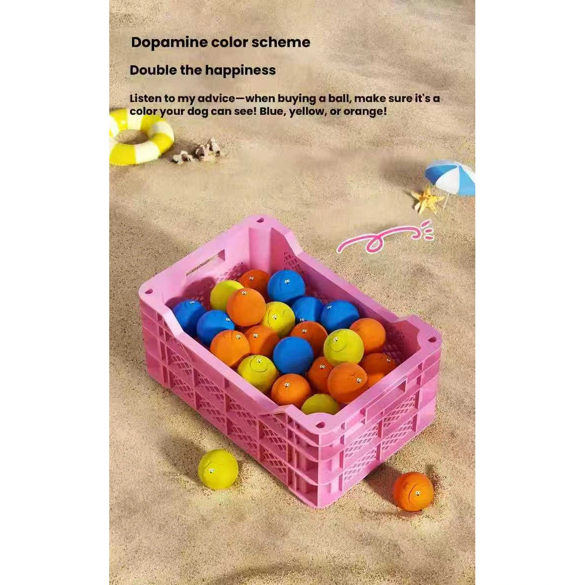 Roroarrr dog balls shown together in several colours