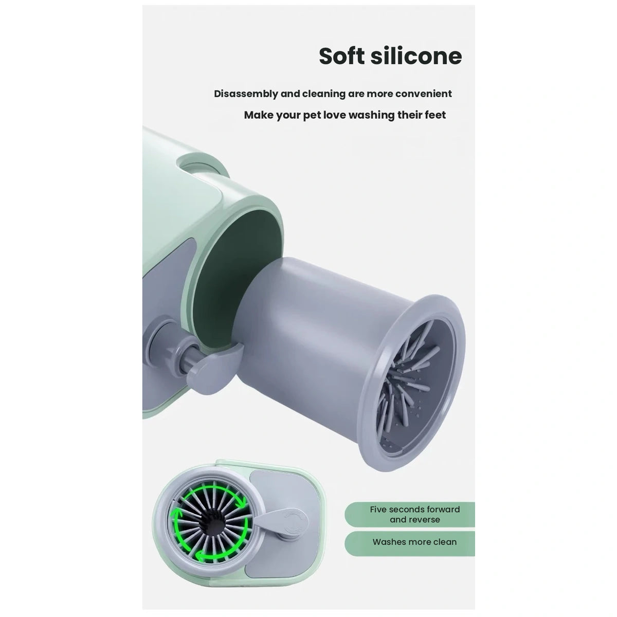 Close-up of soft silicone cleaning cup inside paw washer