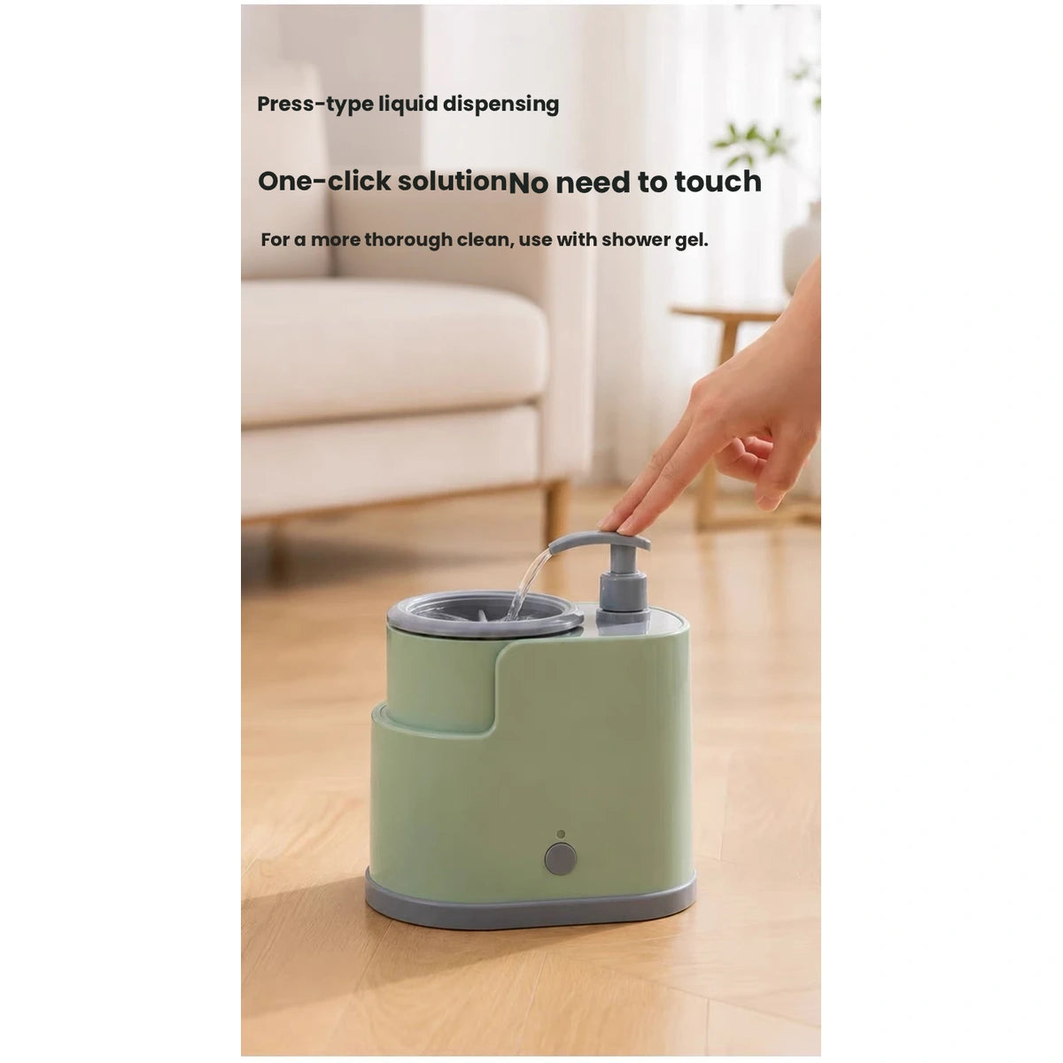 Hand dispensing cleaning solution from the paw washer pump