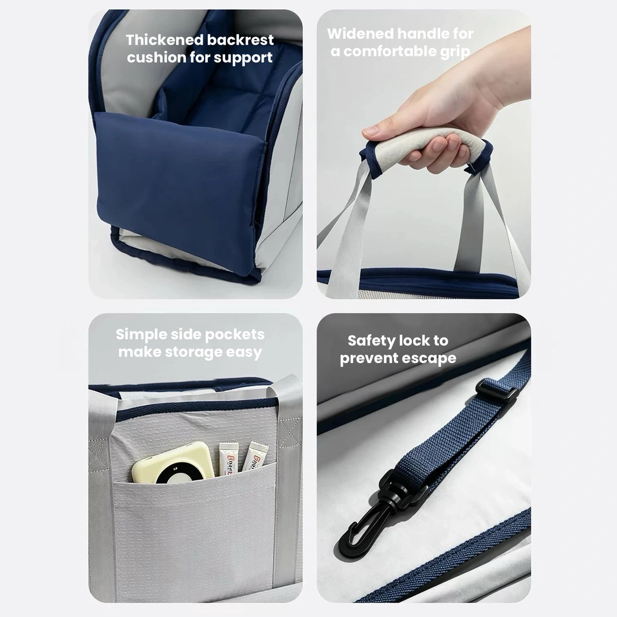 POPOCOLA carrier handle, shoulder strap and interior pockets