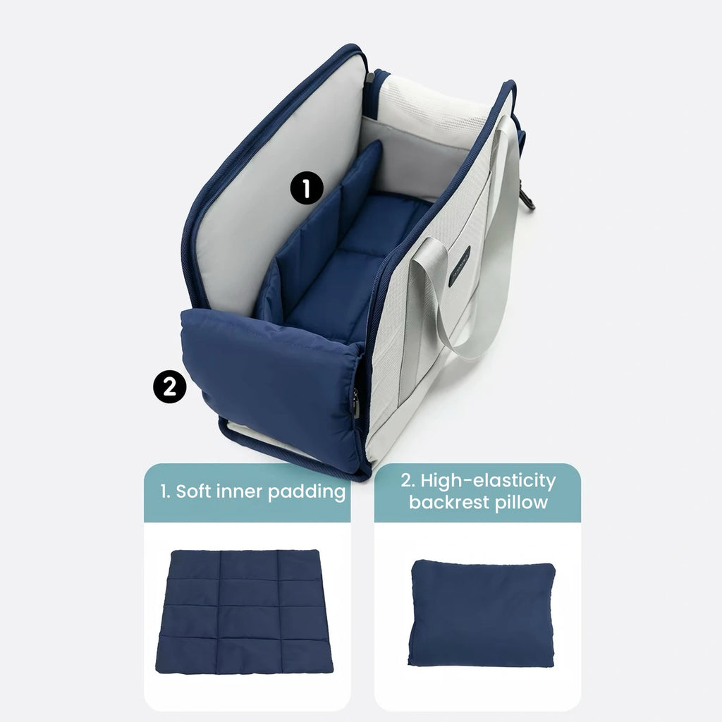 POPOCOLA carrier open to show removable base and padding