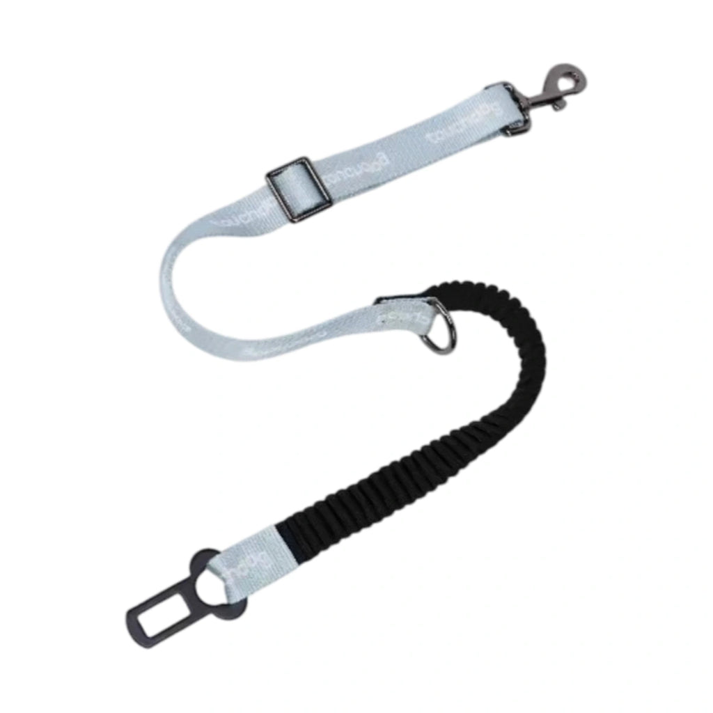 Blue Touchdog dog car seat belt with bungee section