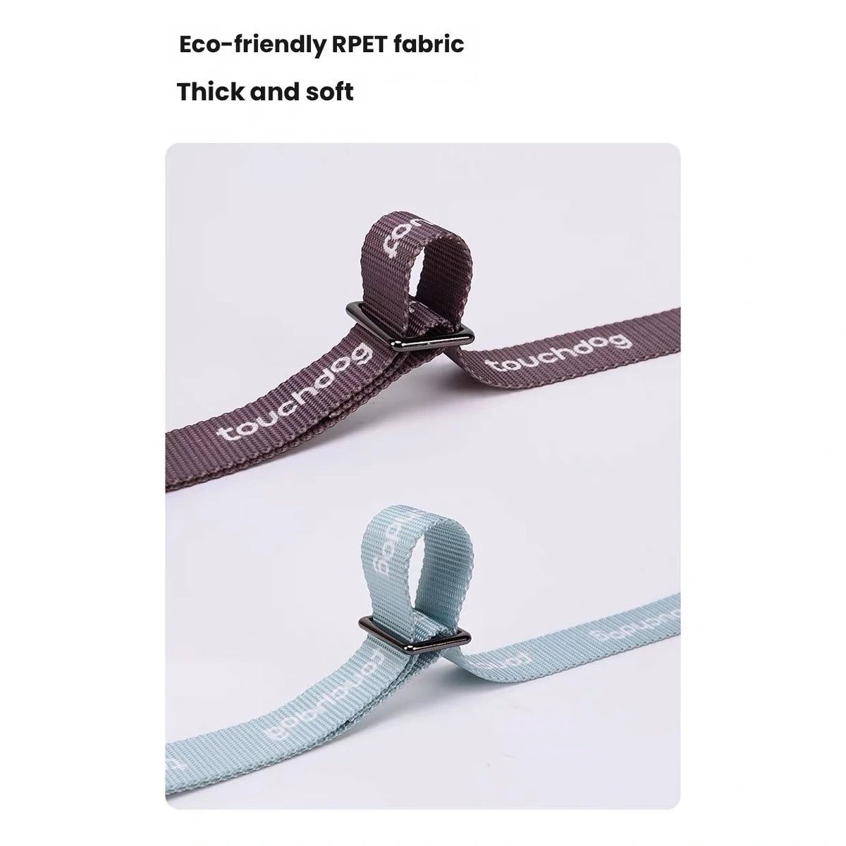 Touchdog tether loops and stitching in blue and khaki