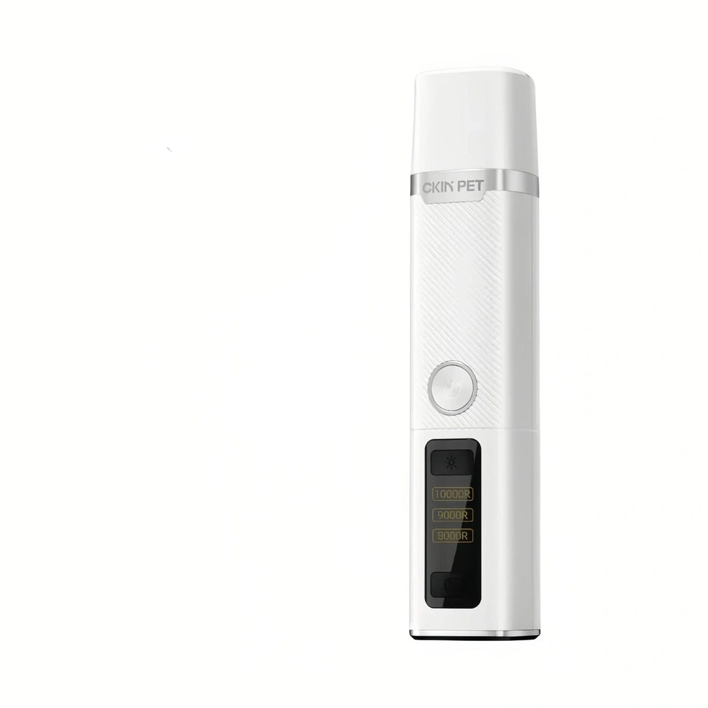 White Ckin Pet electric pet nail grinder front and side views