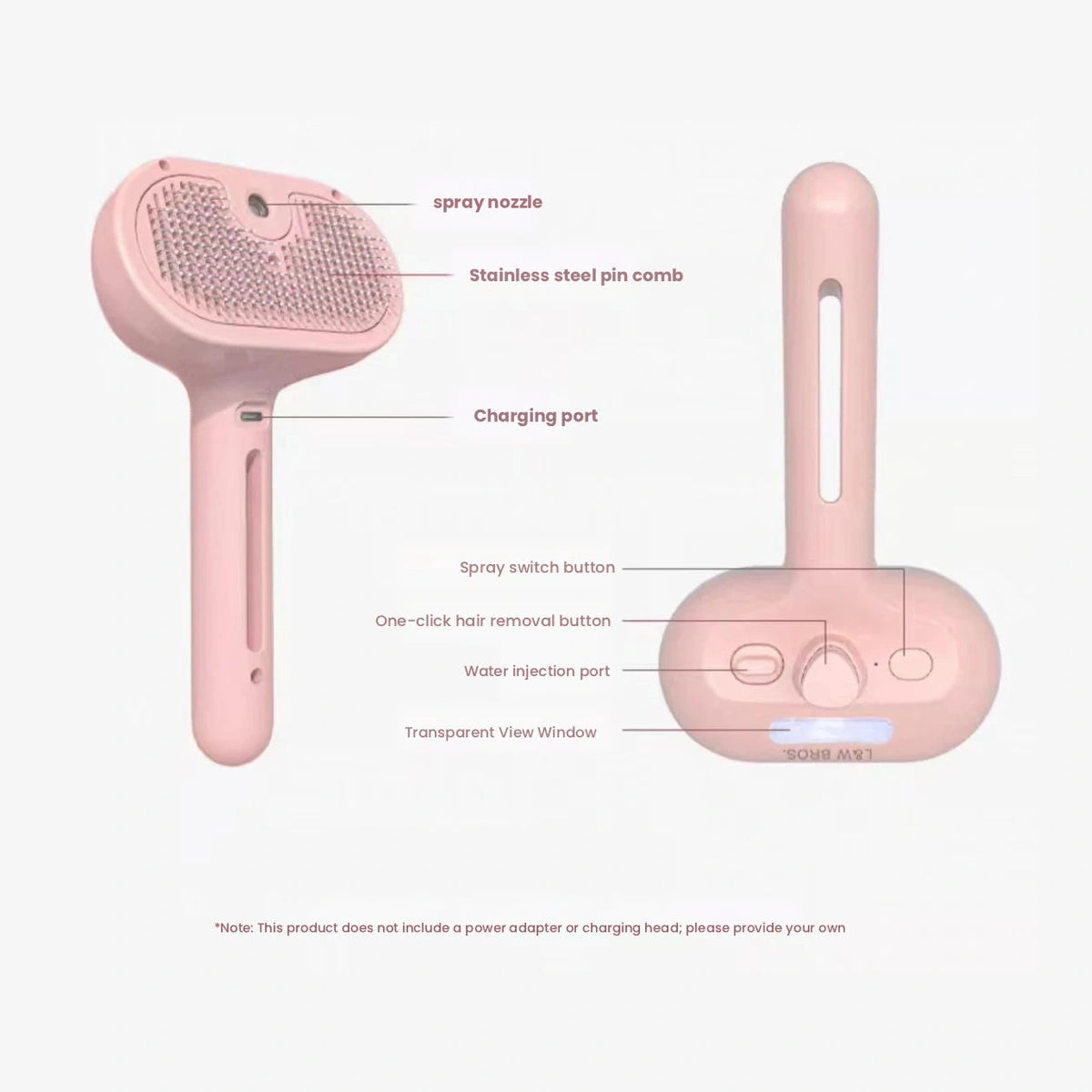 スプレーブラシの水入口と充電ポートの図