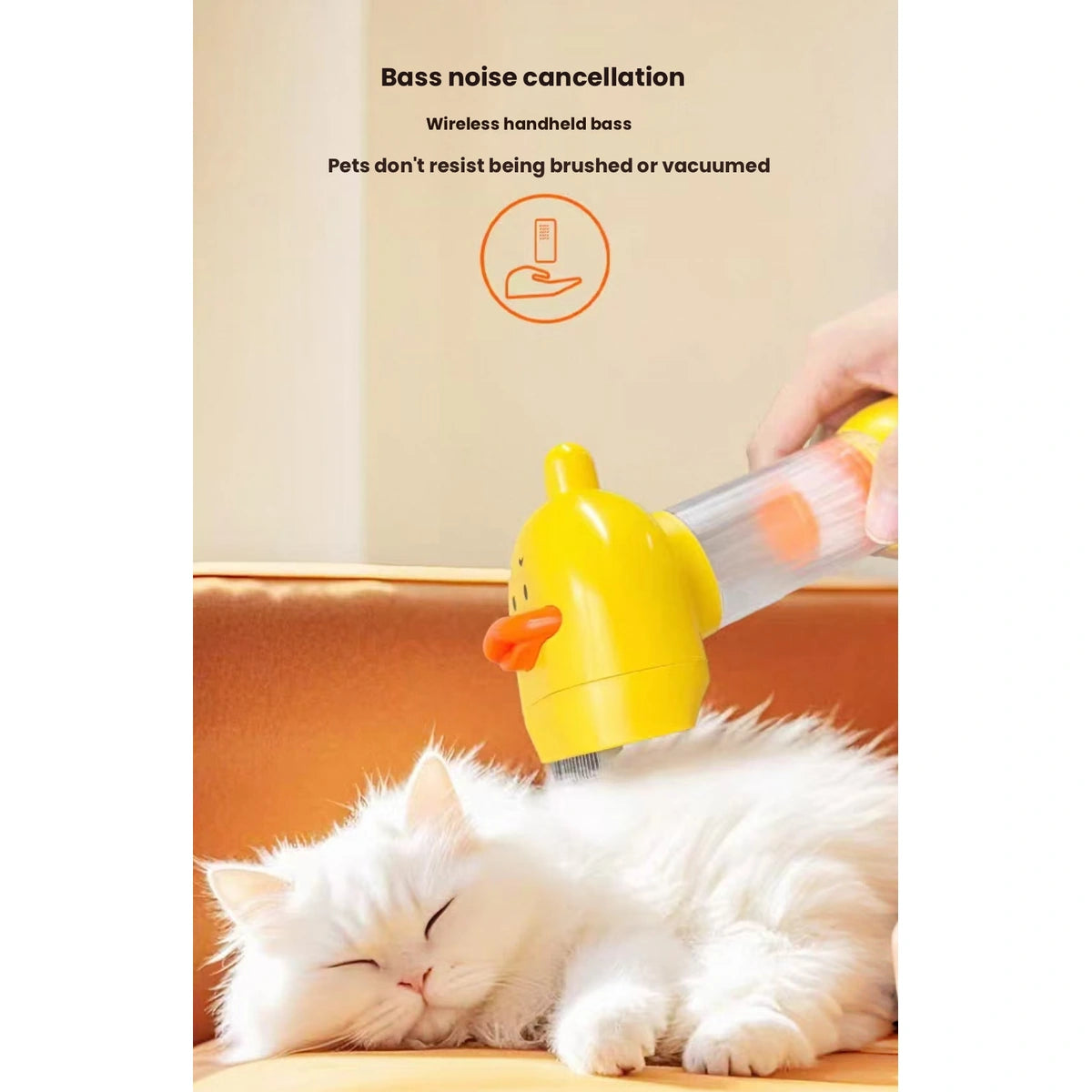 Yellow hair remover used near a resting white cat