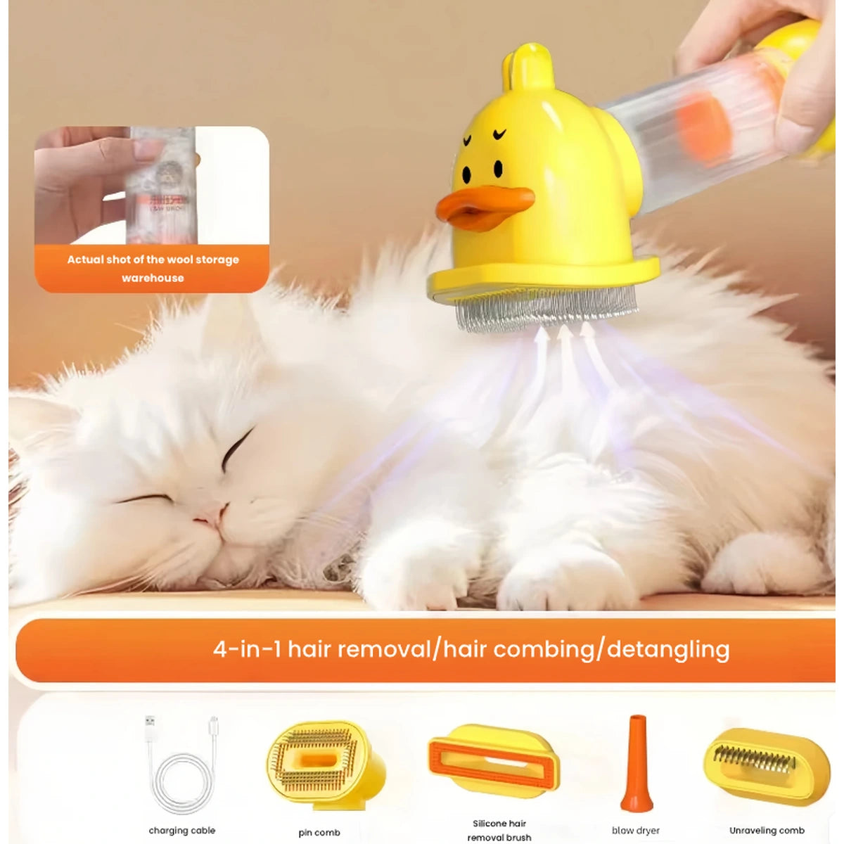 Yellow cordless hair remover with four comb attachments