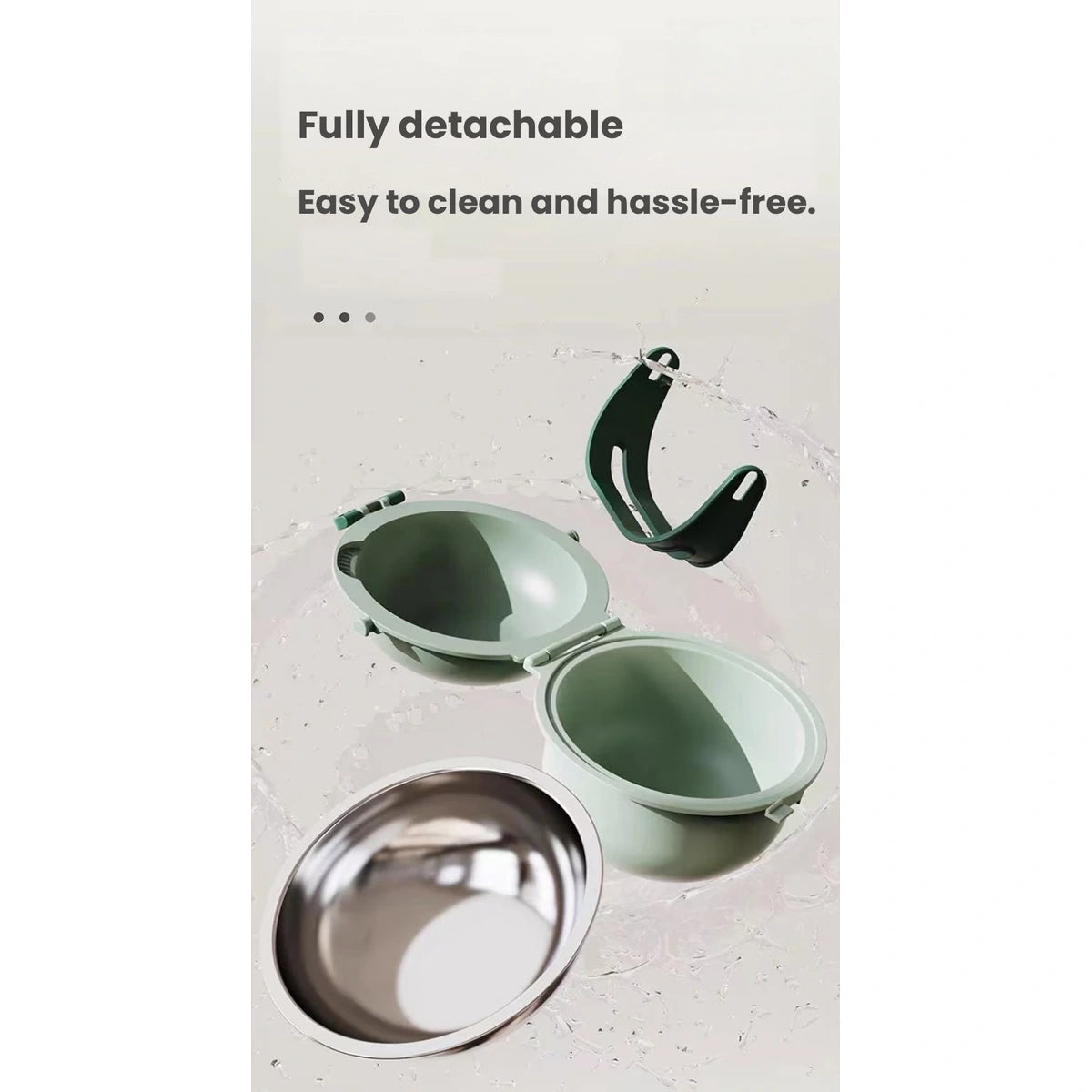 Jkulning dual pet bowl: detached dual bowl parts ready for cleaning