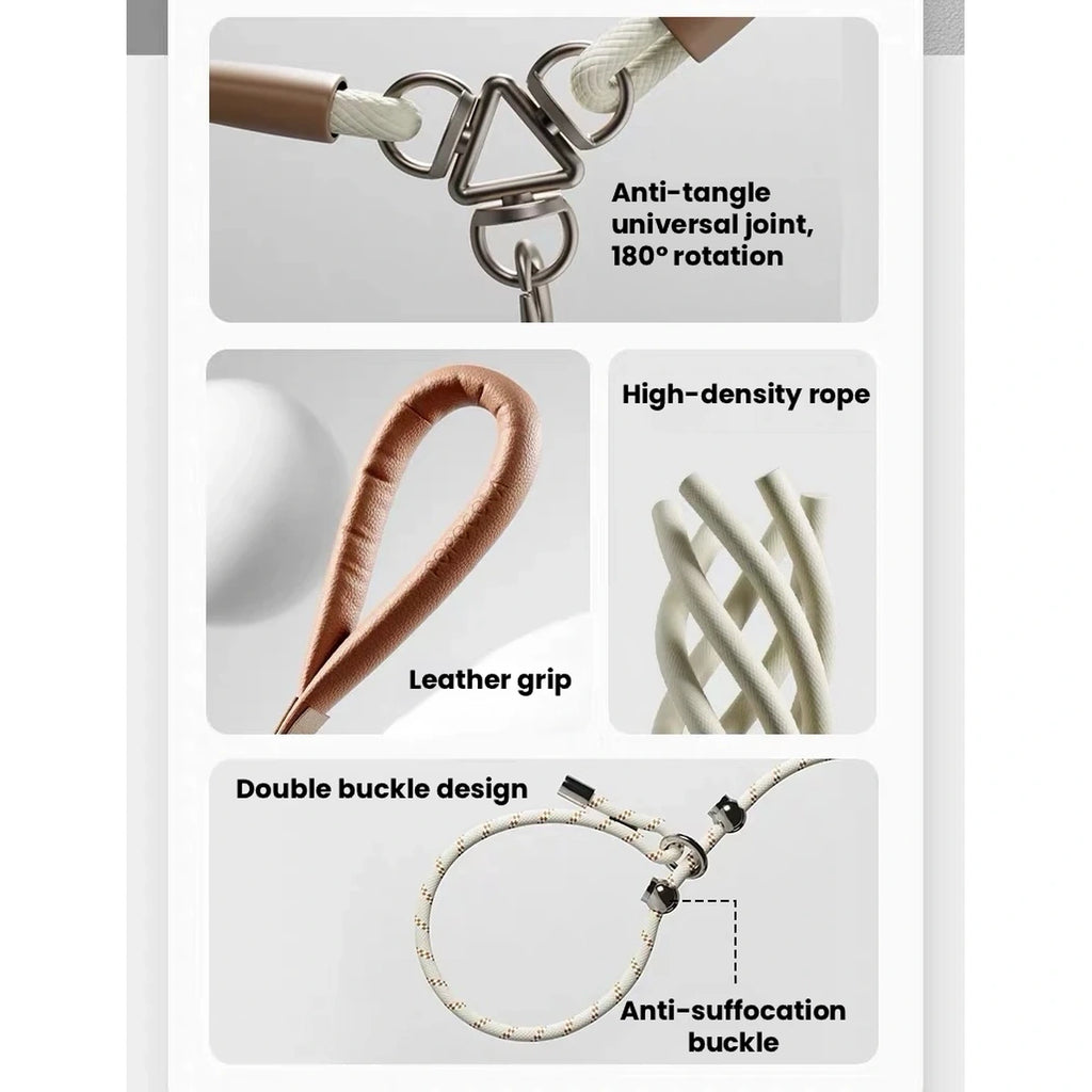 POPOCOLA double dog lead: swivel and padded lead handle details