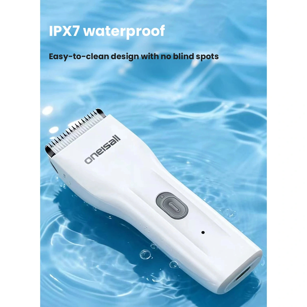 Oneisall pet trimmer: white water-resistant pet trimmer graphic